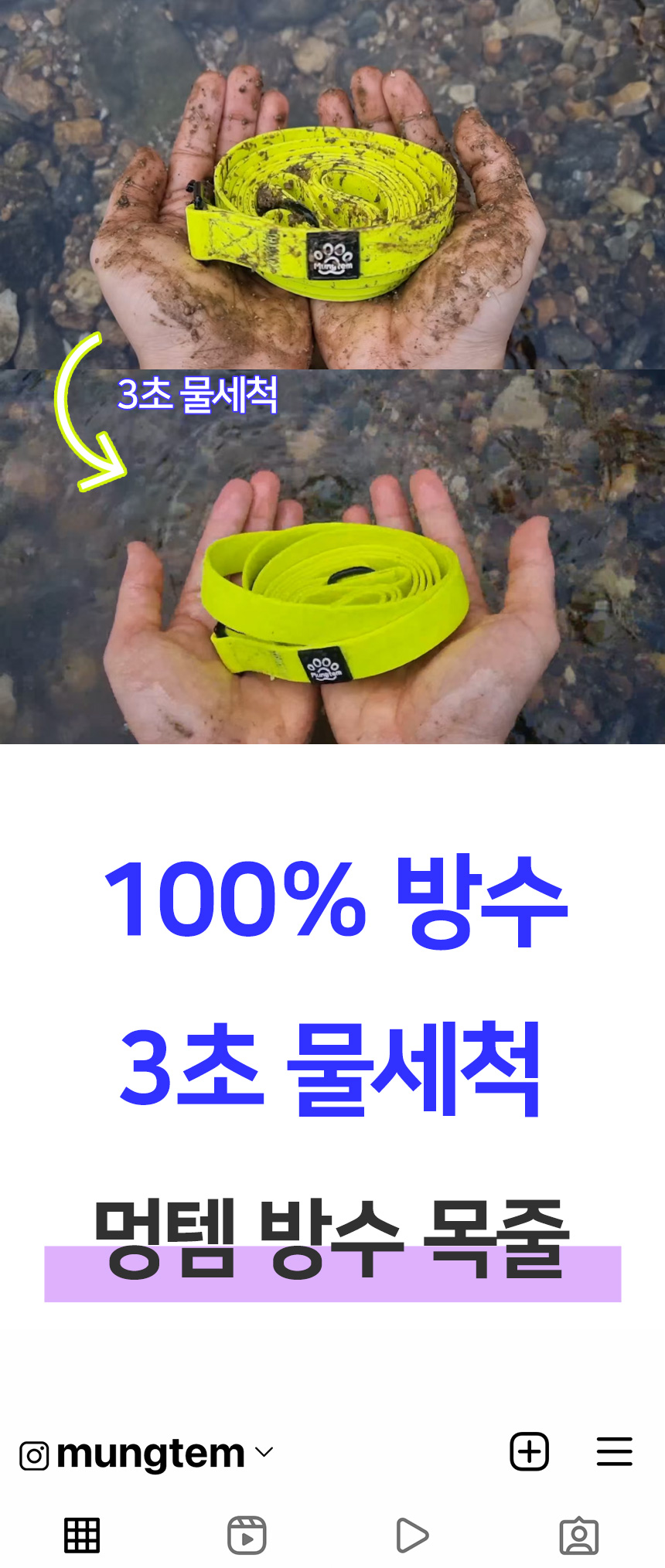 [무료배송] 멍템 방수 목줄 네온옐로/네온오렌지/방수그린/방수블루/방수블랙 XS-L 1번째