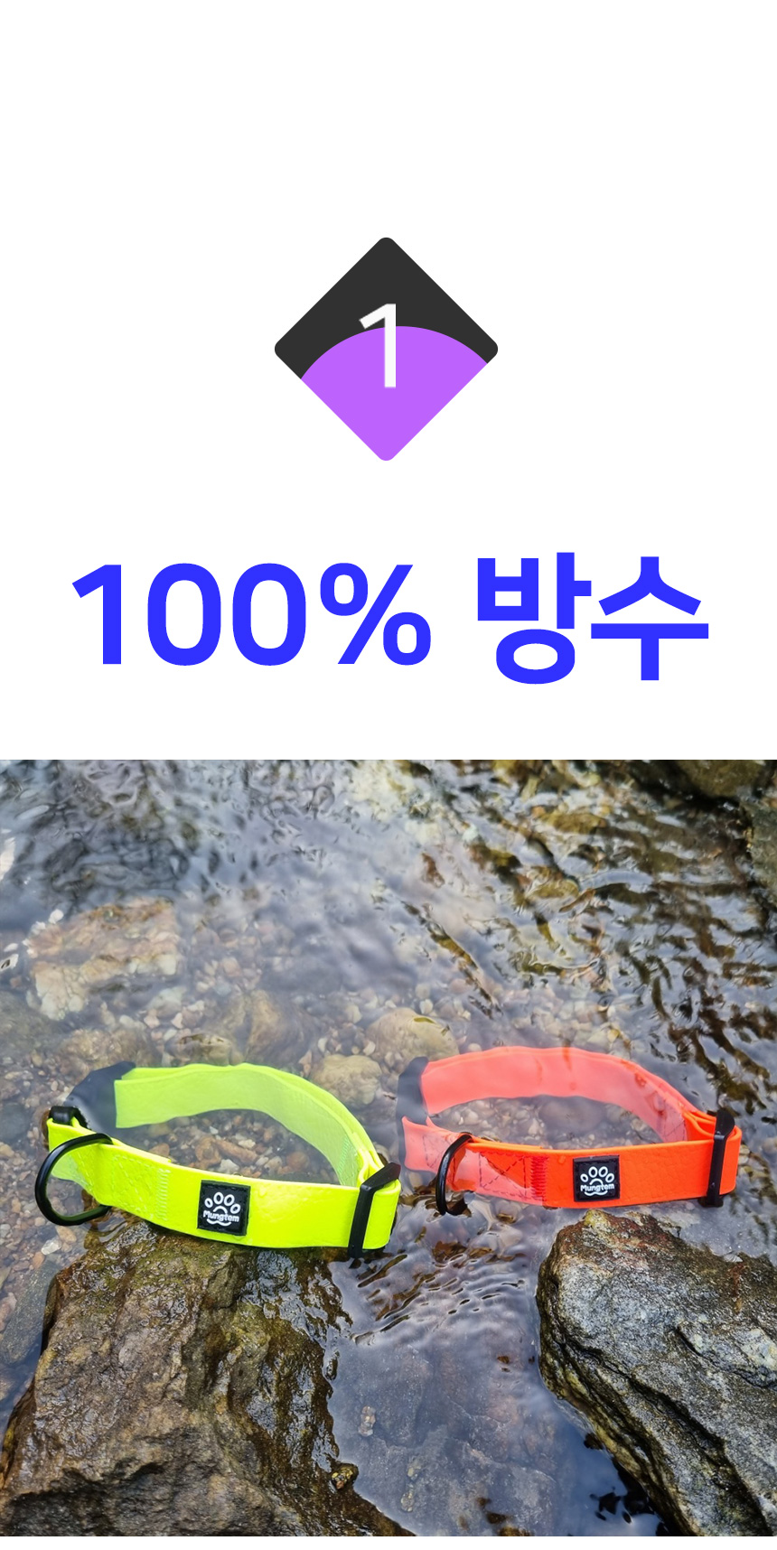 [무료배송] 멍템 방수 목줄 네온옐로/네온오렌지/방수그린/방수블루/방수블랙 XS-L 6번째