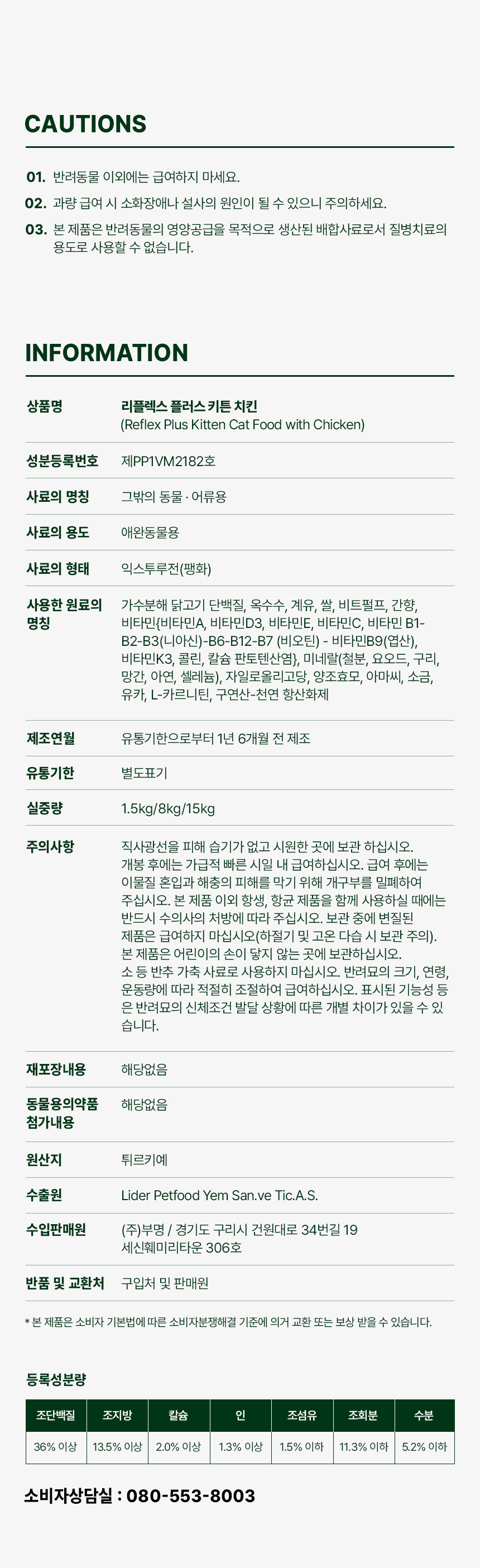 [무료배송] 리플렉스 플러스 캣 키튼 치킨 1.5kg 29번째