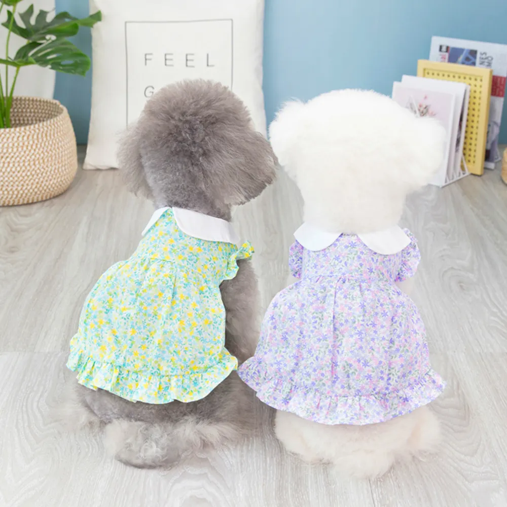 [무료배송] 도그웨그 플라워 카라 원피스 퍼플/그린 S-2XL