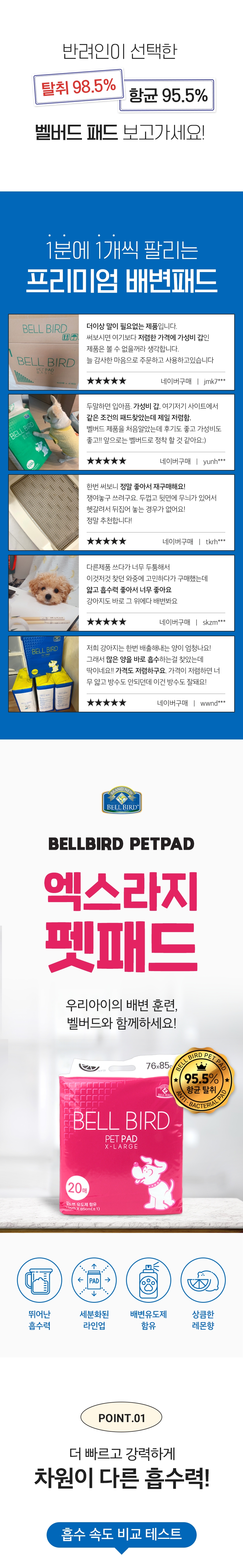 [NEW신상][무료배송] 벨버드 독 엑스라지 특대형 패드 20매 1번째