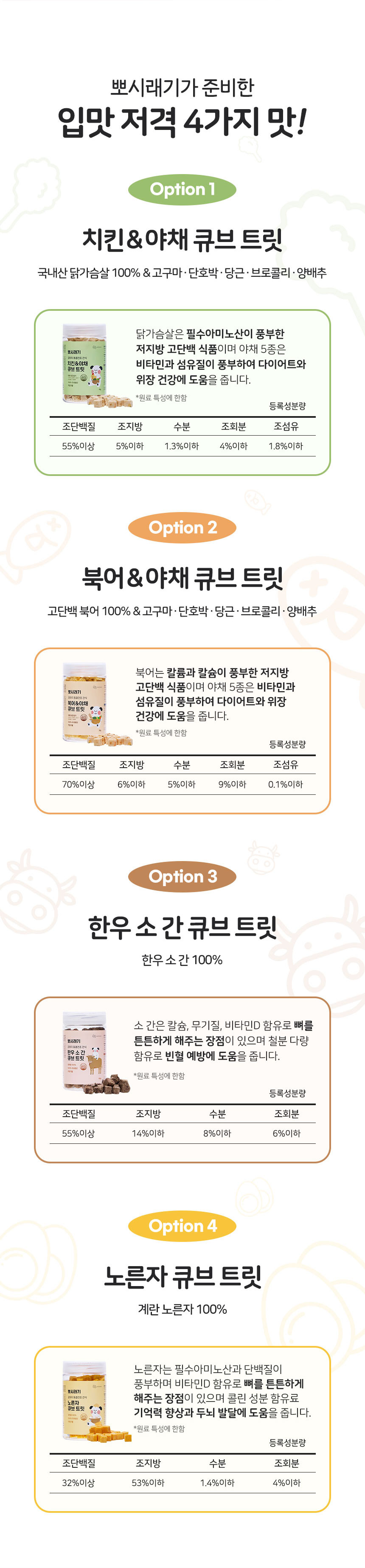 [무료배송] 뽀시래기 독 동결건조 큐브 트릿 노른자/소간/북어&야채/치킨&야채 8번째