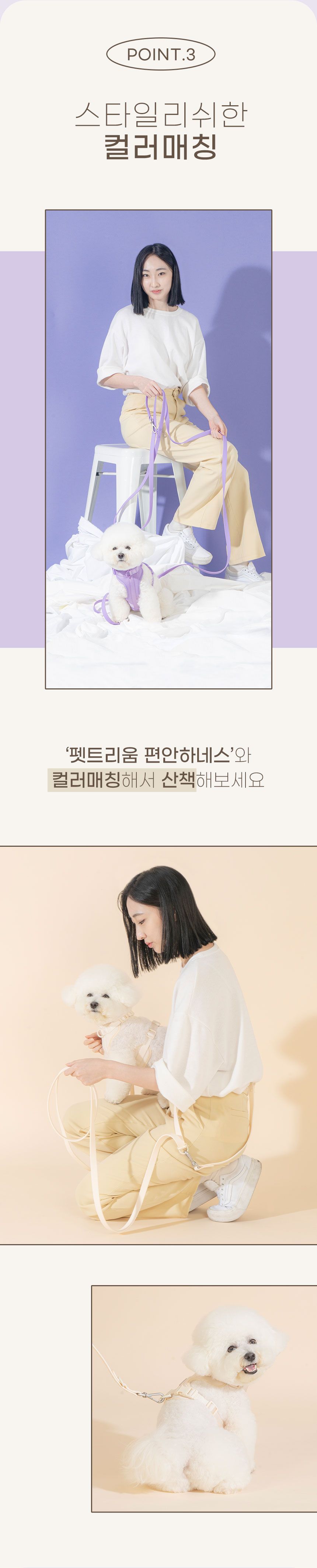 [무료배송] 펫트리움 핸즈프리 리드줄 아이보리/퍼플 4m 9번째