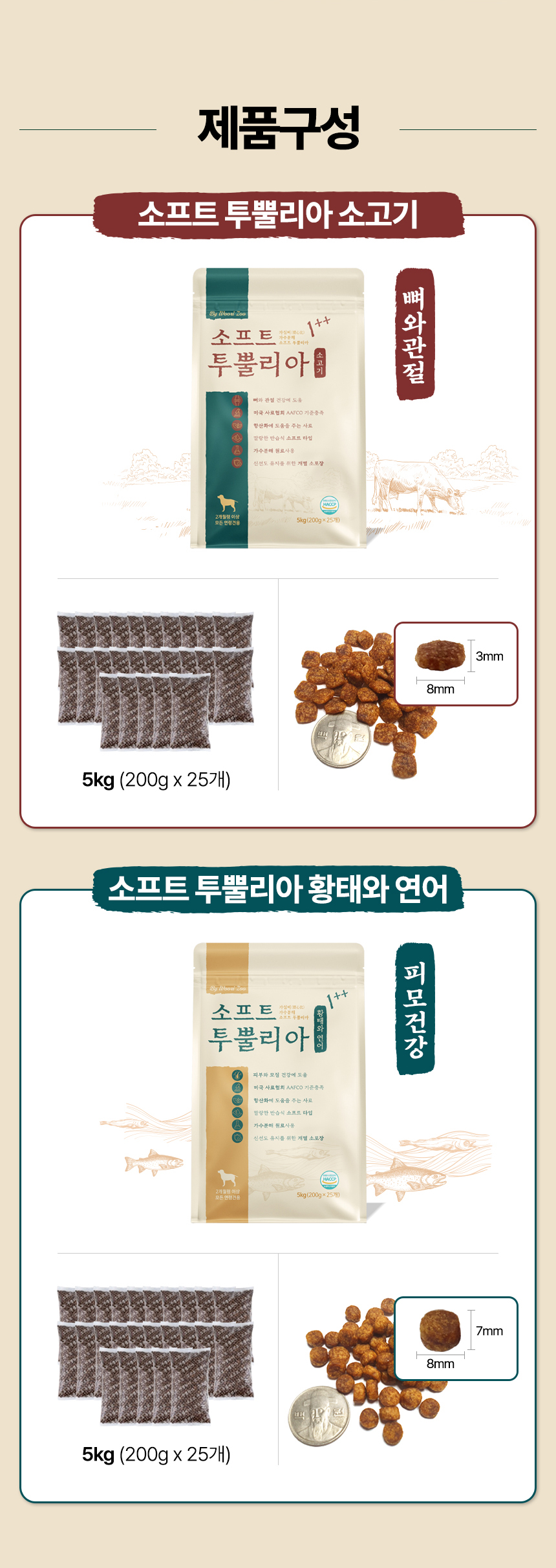 [NEW신상][무료배송] 우리주 독 가수분해 투뿔리아 뼈와관절 소고기 소프트사료 200g 3번째