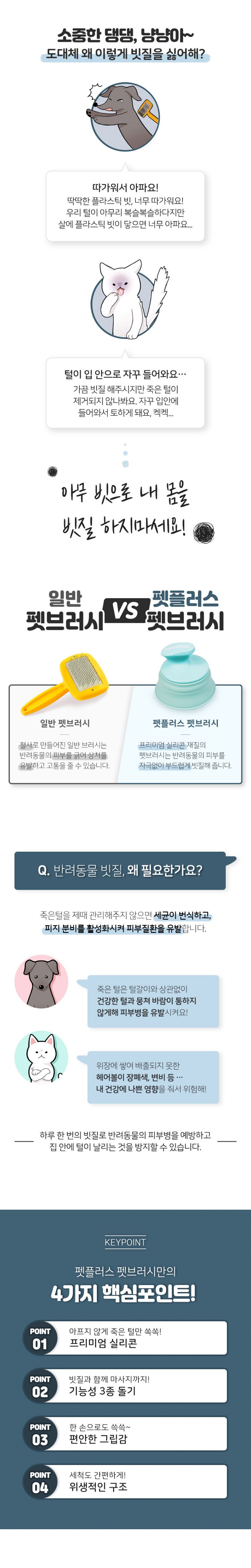 [무료배송] 펫플러스 펫 브러쉬 민트/그레이/스카이블루/베이비핑크 2번째