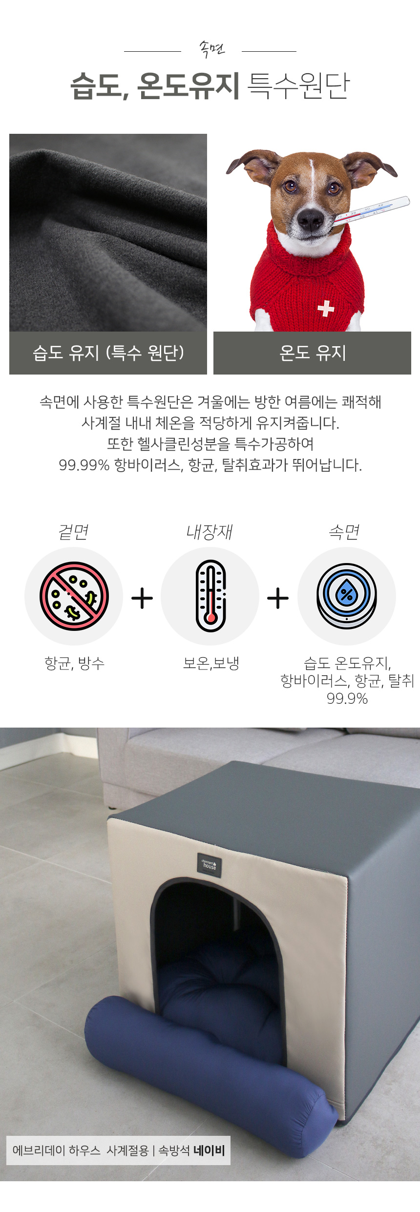 [무료배송] 초코펫하우스 에브리데이 하우스 1.0 사계절 그레이/네이비/핑크 10번째