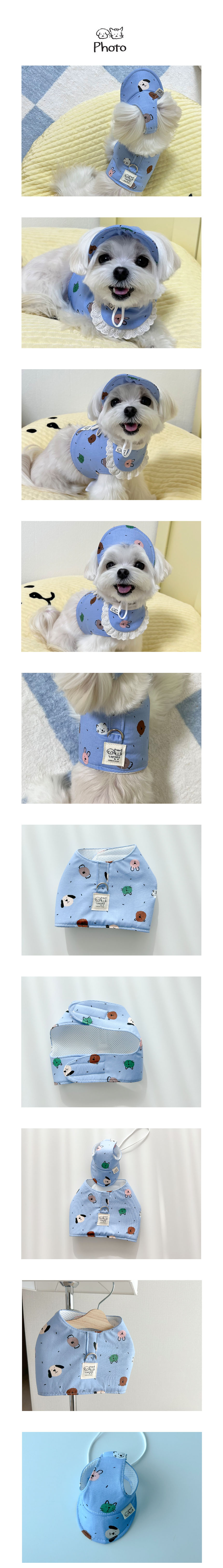 [무료배송] 개달당 독 애니멀 블루 하네스 + 선캡 2종 세트 XS-L 2번째