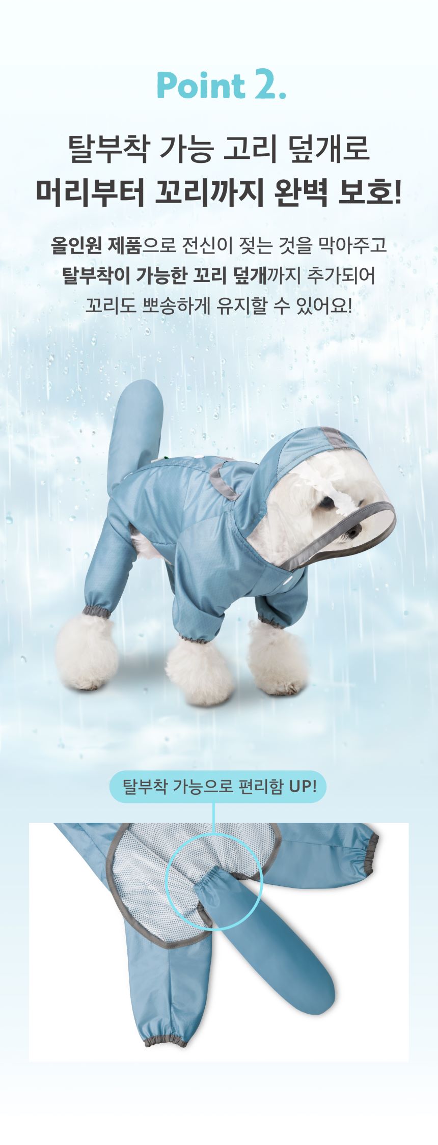 [무료배송] 멍뭉스  라이트 올인원 우비 레인코트 틸블루/스카이블루/옐로우 S-XL 6번째