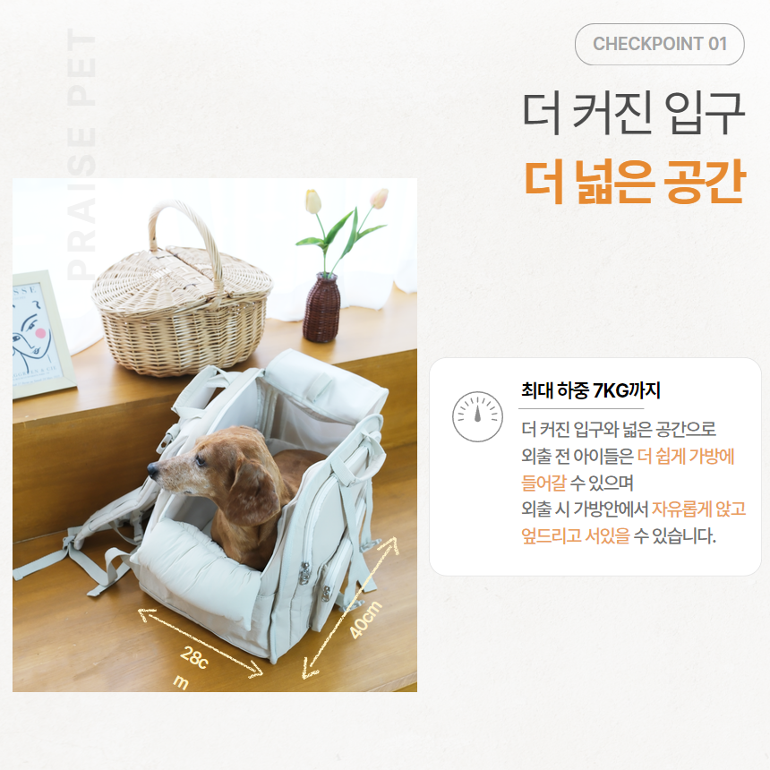 [NEW신상][무료배송] 프레이즈펫 머랭 백팩 이동가방 5번째