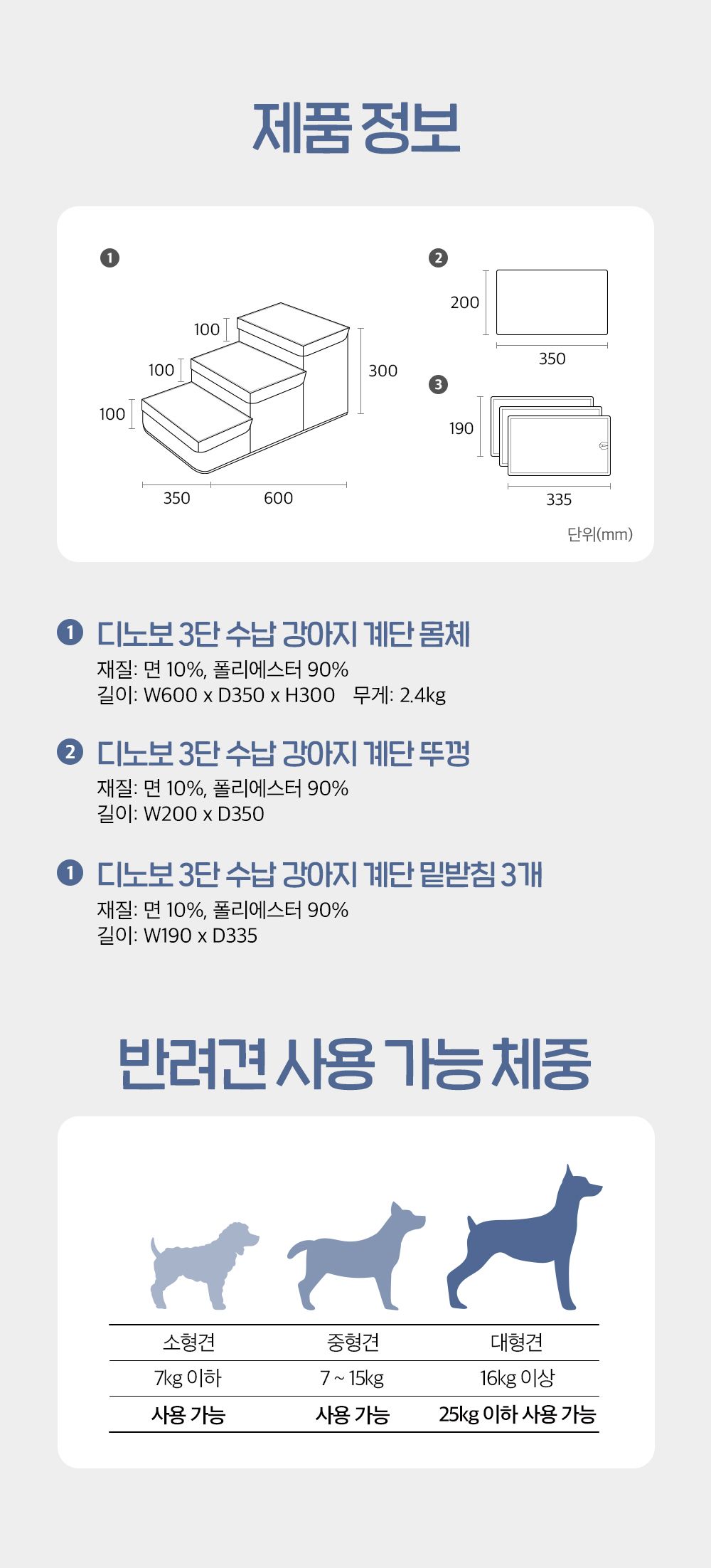 [무료배송] [추가증정] 디노보 수납형 계단 3단 스텝 강아지 슬개골 탈구 방지 그레이/라이트그레이 + 펫 브러쉬 증정 13번째