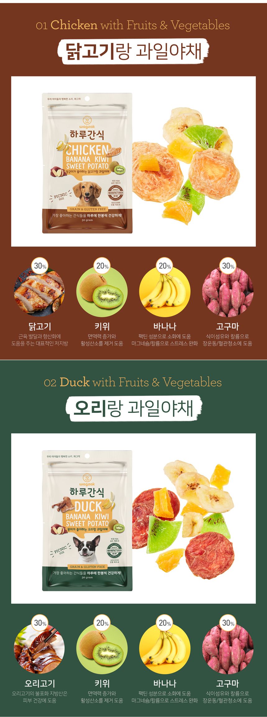 [무료배송] 와그작 하루간식 닭고기/오리/소고기/과일야채 14p 8번째