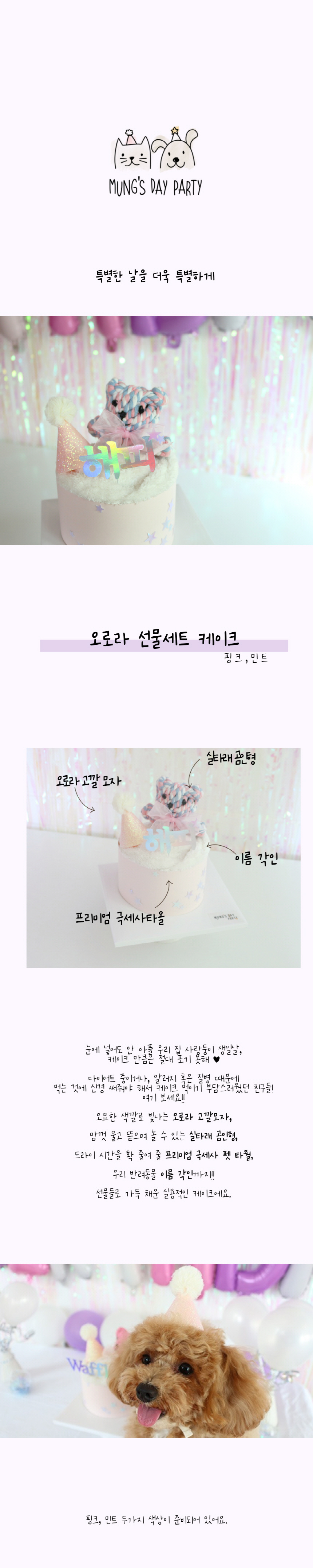 [무료배송] 멍스데이파티 오로라 선물세트 케이크 핑크/민트 1번째