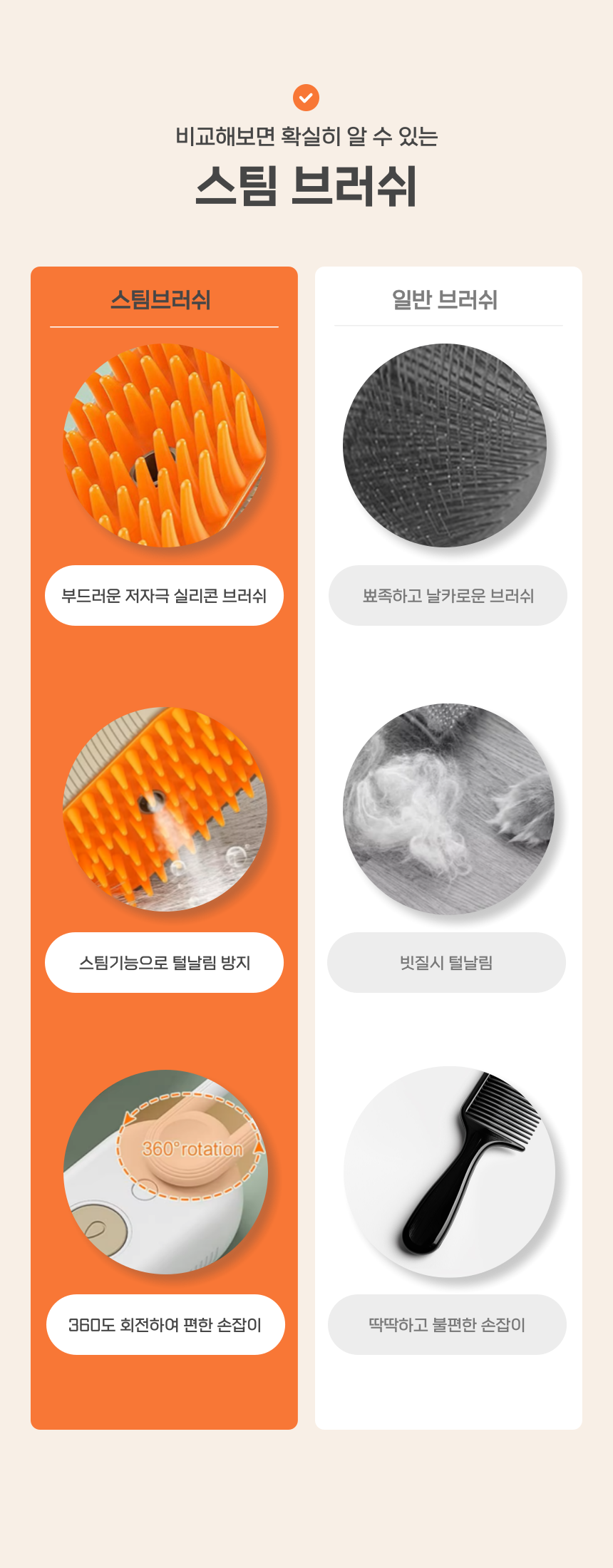 [무료배송] 펫이랑 고양이 스팀브러쉬 반려동물 빗 4번째
