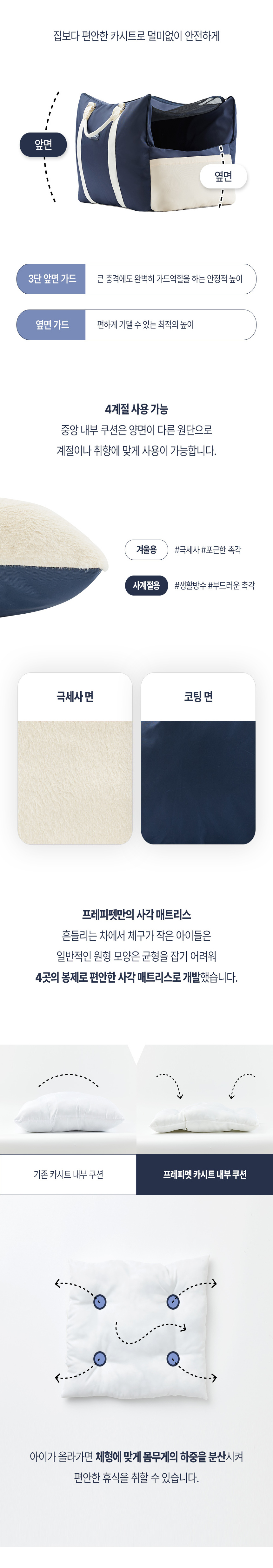 [NEW신상][무료배송] 프레피펫 NEW 풀커버 카시트 (베이지/네이비) 5번째