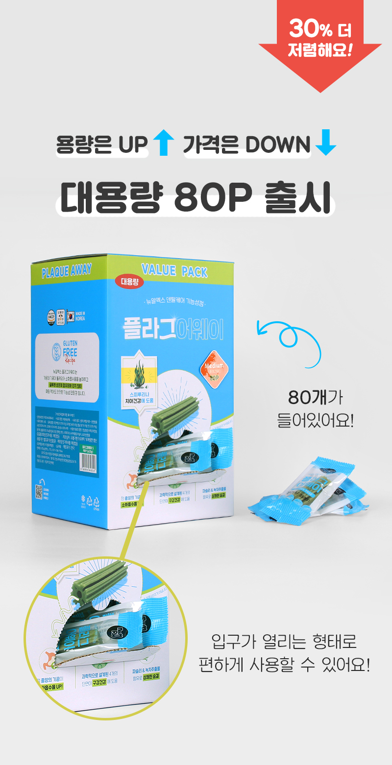 [NEW신상][무료배송] 뉴알엑스 기능성 덴탈껌 플라그어웨이 M 80P (880g) 2번째