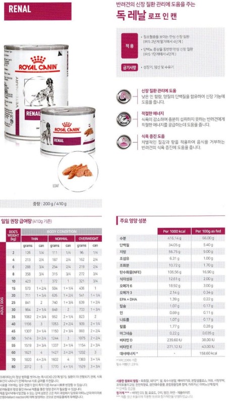 [무료배송] [유통기한임박, 26년03월 3일] 로얄캐닌 독 레날 캔 410g (6개) 1번째