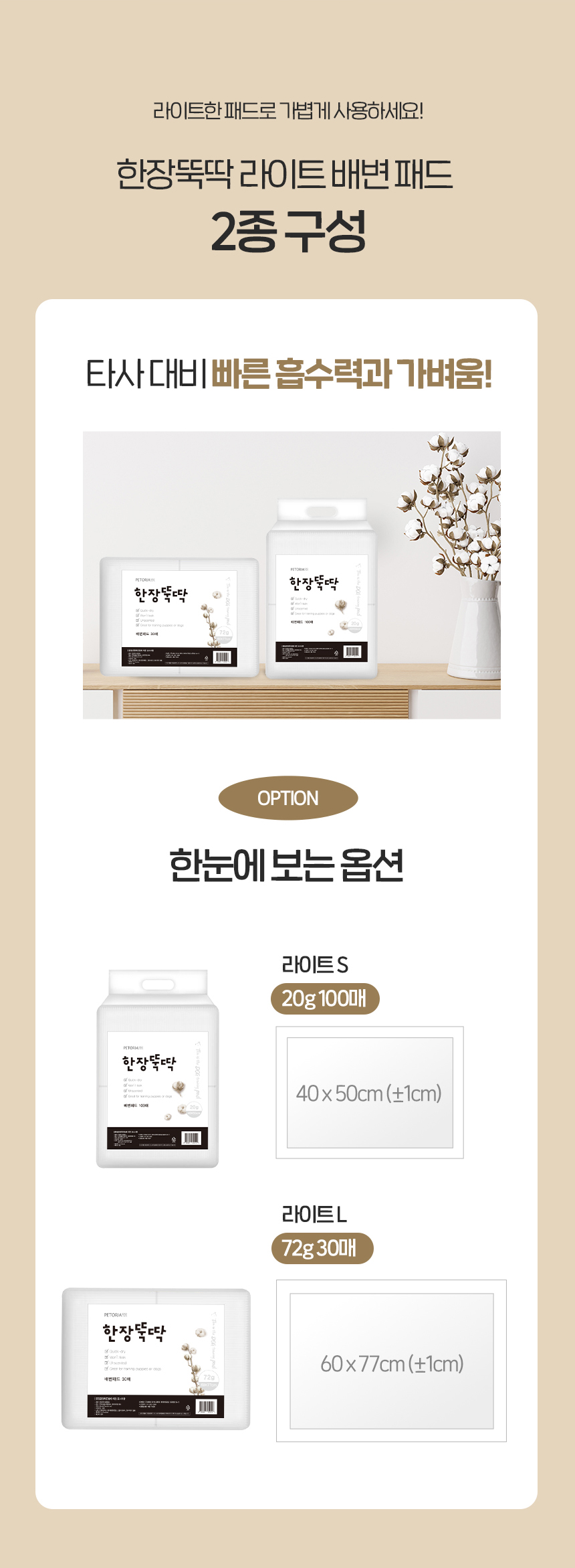 [NEW신상][무료배송] 펫토리아 한장뚝딱 강아지 라이트 배변 패드 무향 (실속형/초대형) 3번째