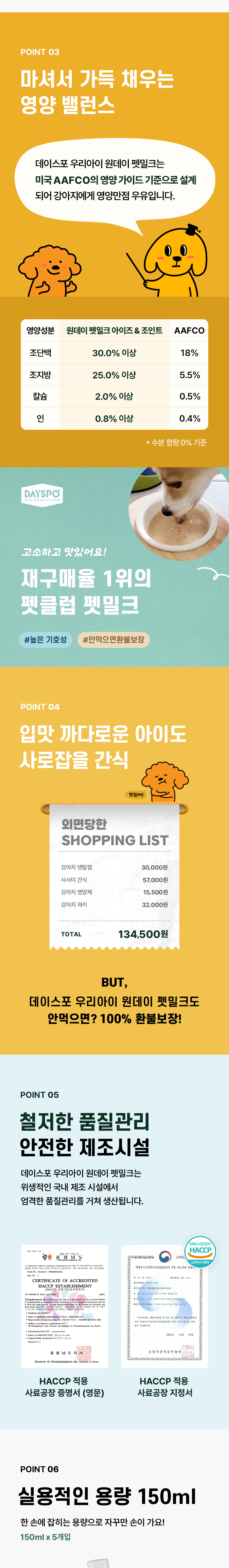 [NEW신상][무료배송] [10개] 데이스포 우리아이 펫밀크 아이즈&조인트 150ml 7번째