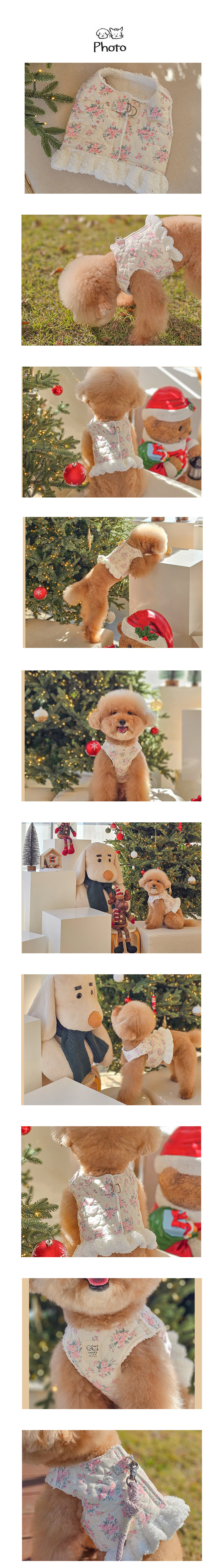 [NEW신상][무료배송] 개달당 플라워 하트 누빔 겨울 하네스 S-L 3번째