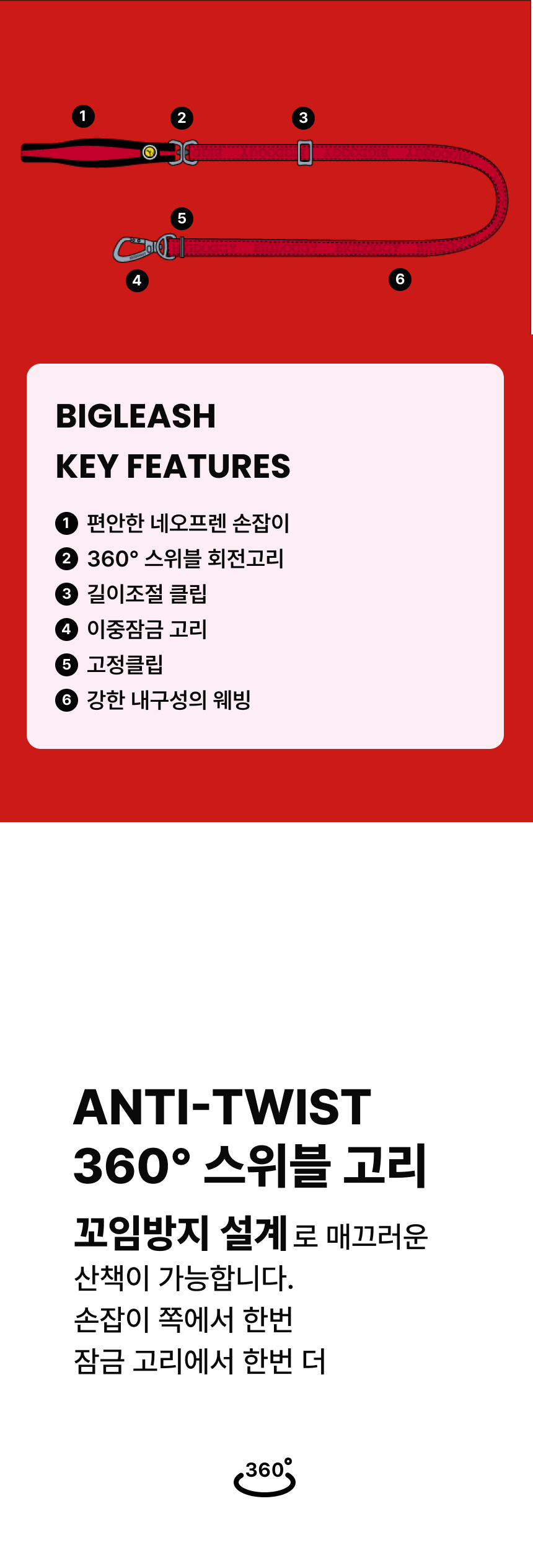 [NEW신상][무료배송] 큰강아지 꼬임방지 리드줄 컴포트 리쉬 2m (20mm/25mm) 2번째