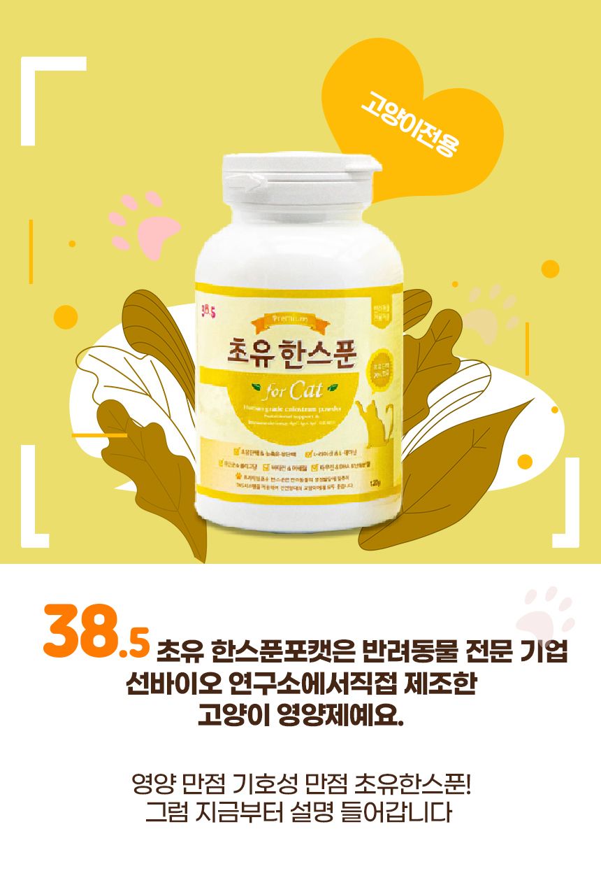 [브랜드전] 38.5 캣 초유한스푼 용기형 면역영양제 120g 1번째