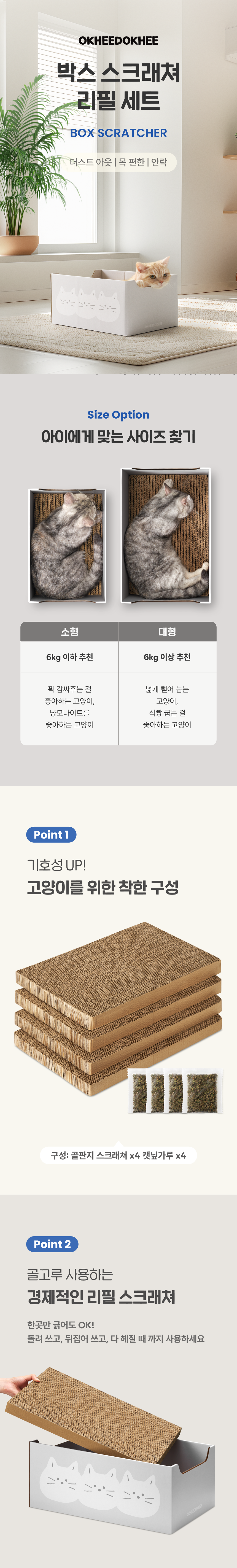 [무료배송] 옥희독희 더스트프리 오래 쓰는 박스 스크래쳐 리필 + 캣닢 4세트 1번째