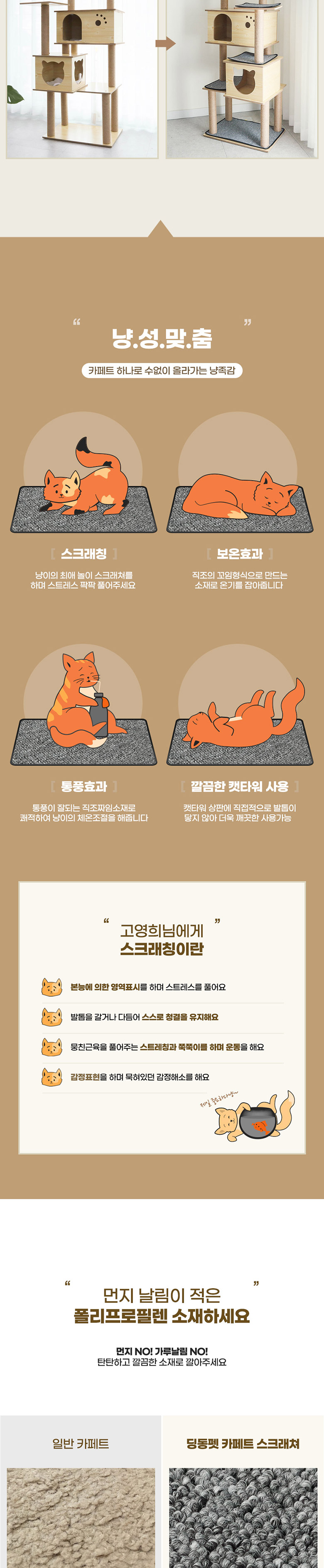 [무료배송] 딩동펫 더블 숨숨 캣타워 스크래쳐 카펫 5종 세트 2번째
