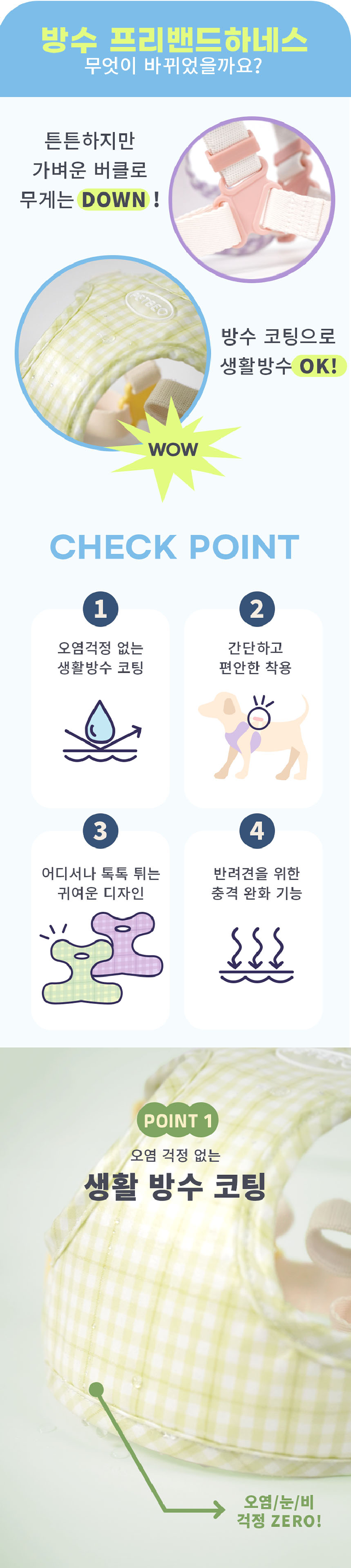 [무료배송] 펫베오 독 X형 방수 프리밴드 하네스 라임/퍼플 3번째