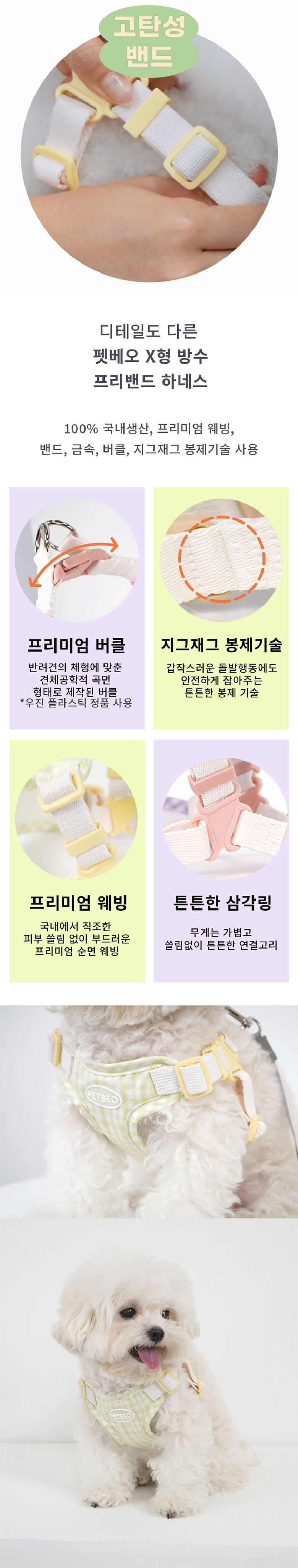 [무료배송] 펫베오 독 X형 방수 프리밴드 하네스 라임/퍼플 8번째