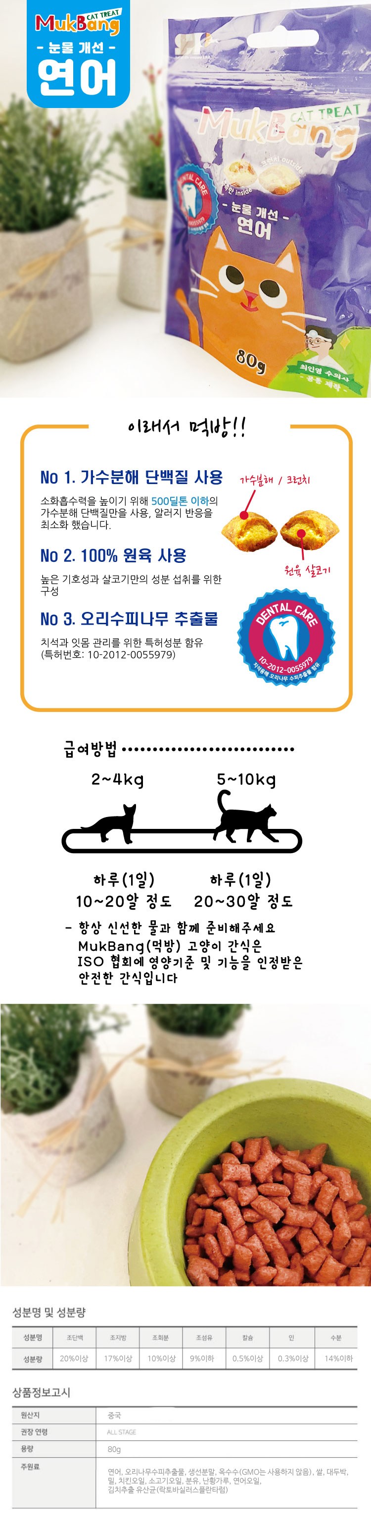 [NEW신상][무료배송] 먹방 캣 트릿 가수분해 연어 눈물개선 80g 1번째