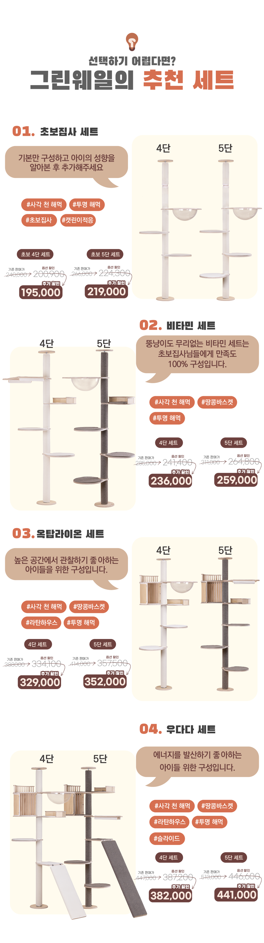 [무료배송] 그린웨일 P1 클래식 5단 아이보리 원목 알루미늄 캣폴 13번째