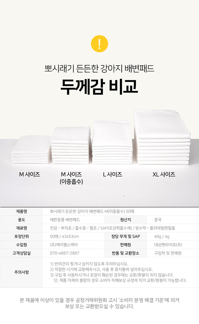 [무료배송] 뽀시래기 든든한 강아지 배변패드 M 이중흡수 50매*4팩 16번째