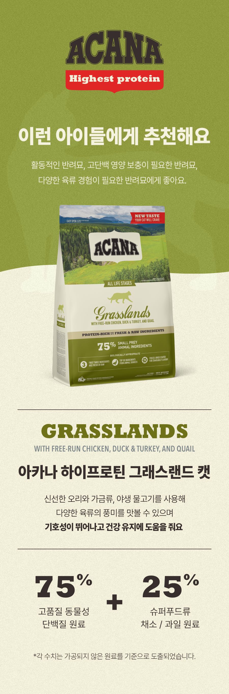 [유통기한임박, 26년3월9일] 아카나 캣 그래스랜드 1.8kg 2번째
