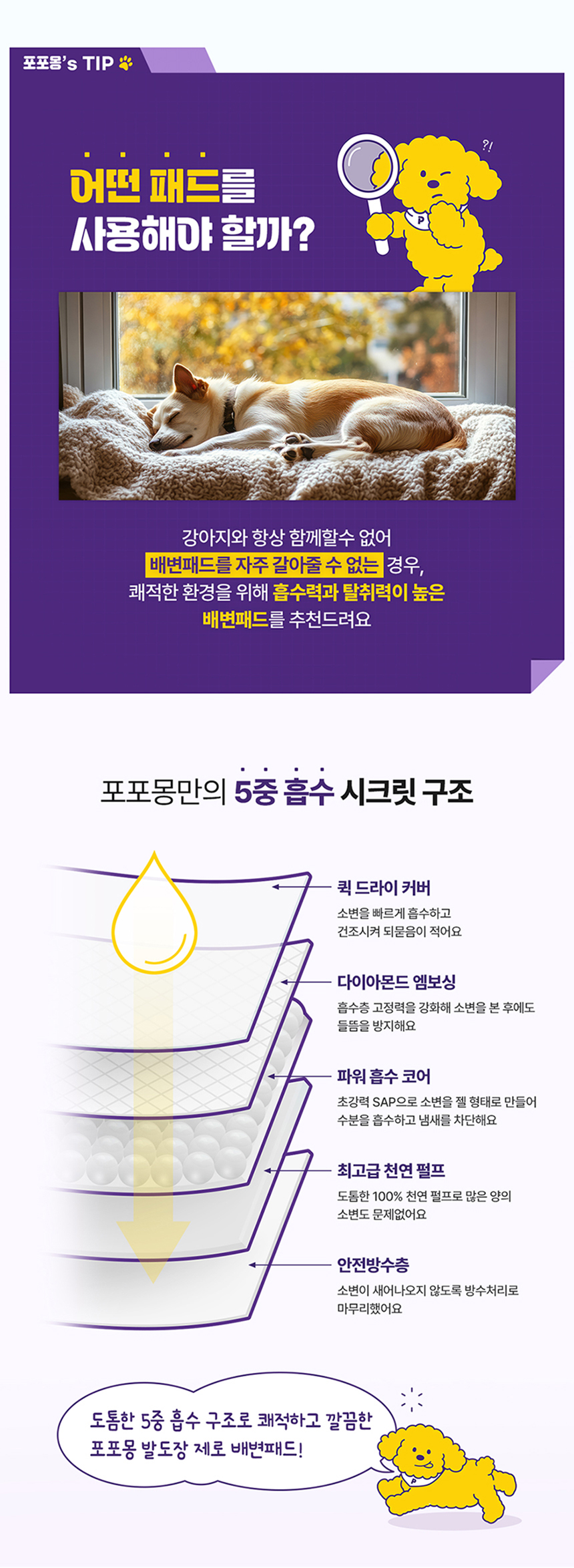 [NEW신상][무료배송] 포포몽 발도장 배변패드 표준형(소형) 50매 7번째
