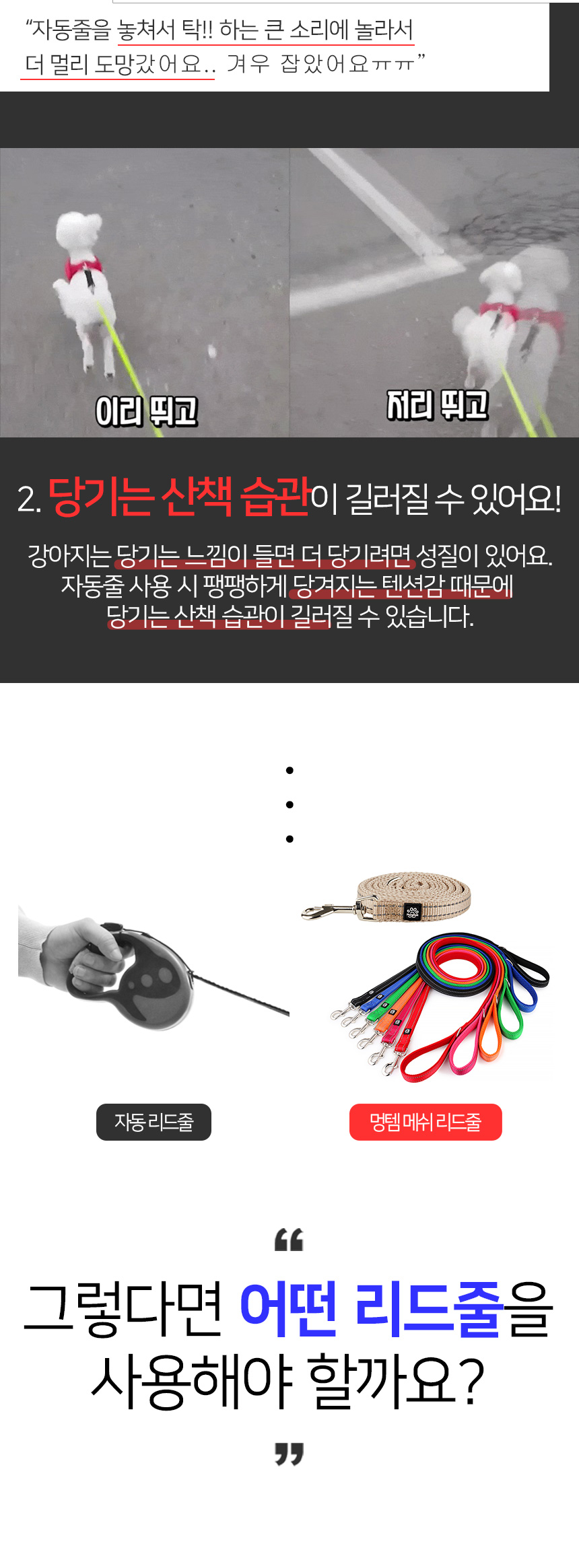 [무료배송] 멍템 메쉬 리드줄 레드/핑크/오렌지/그린/블루/블랙/베이지 S-L 6번째