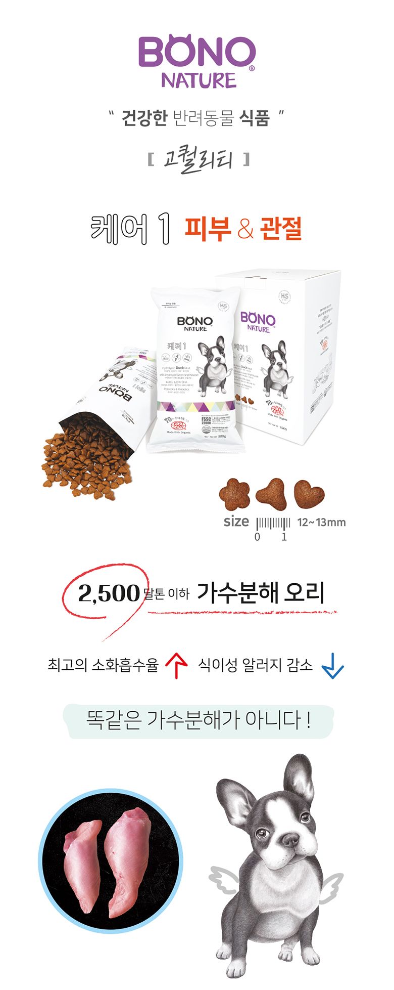 [유통기한임박, 26년3월1일] 보노네이처 독 케어1 피부&관절 1.5kg 1번째