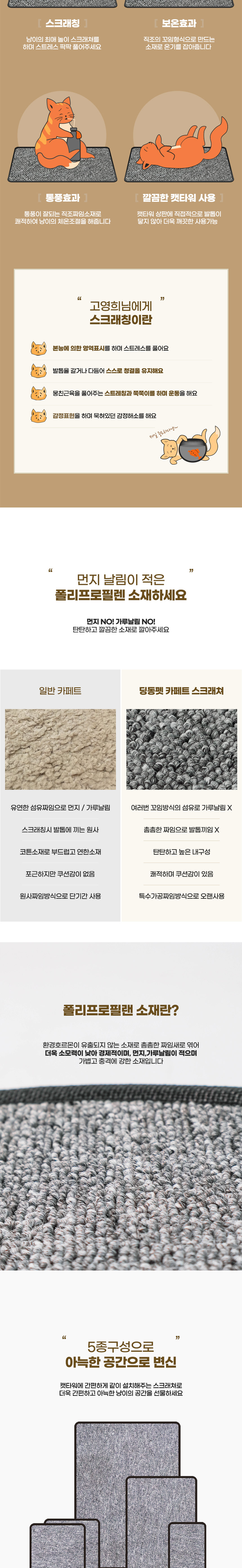 [무료배송] 딩동펫 튼튼 캣타워 스크래쳐 카페트 5종 세트 2번째