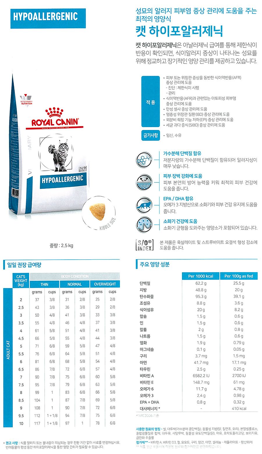 [무료배송] 로얄캐닌 캣 하이포알러제닉 2.5kg 알러지 피부염 1번째