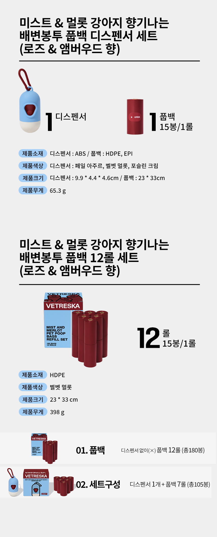 [무료배송] VETRESKA 미스트&멀롯 향기나는 배변봉투 풉백 디스펜서 세트 4번째