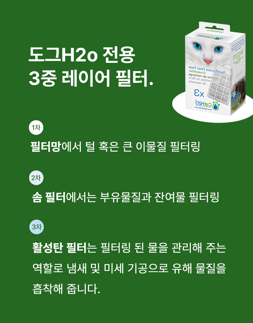 [무료배송] Dogh2o 자동급수기 전용 정수기 필터 3매입 4번째