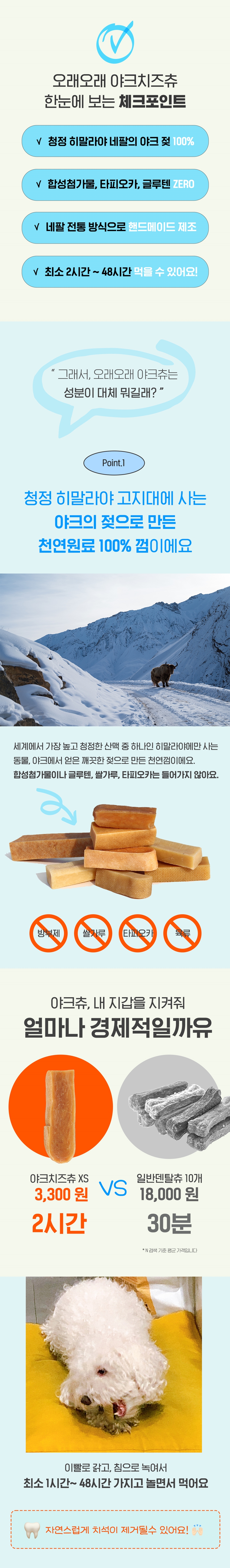 [NEW신상][무료배송] 오래오래프로젝트 히말라야 100% 오래먹는 천연 간식 야크치즈 츄 세트 XS [4팩] 3번째