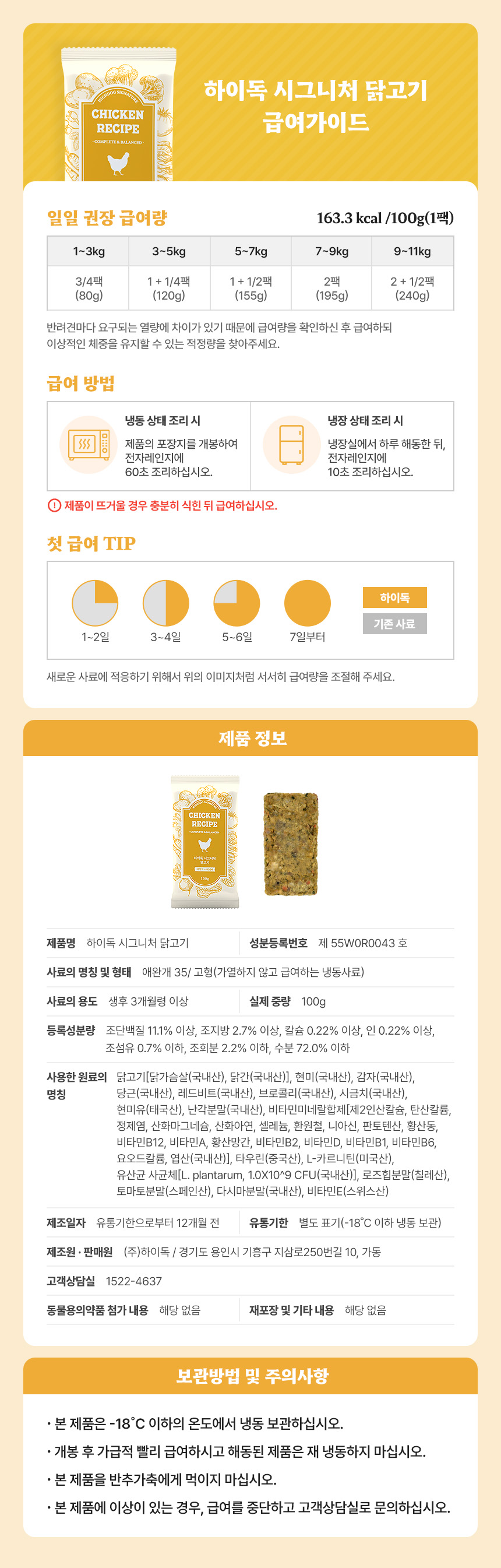 [무료배송] 하이독 시그니처 닭고기 화식 100g*20팩 4번째