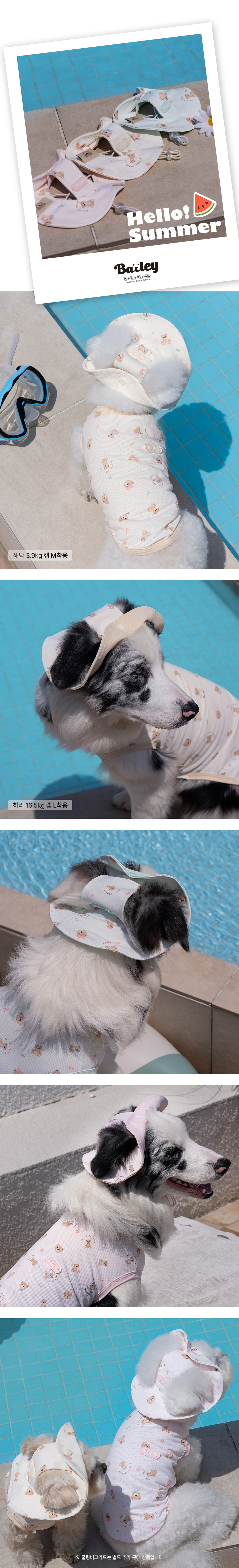 [NEW신상][무료배송] 베일리펫 강아지썬캡 애견모자 여름 해충방지 쿨링테디캡 핑크/아이보리/스카이 S-L 5번째