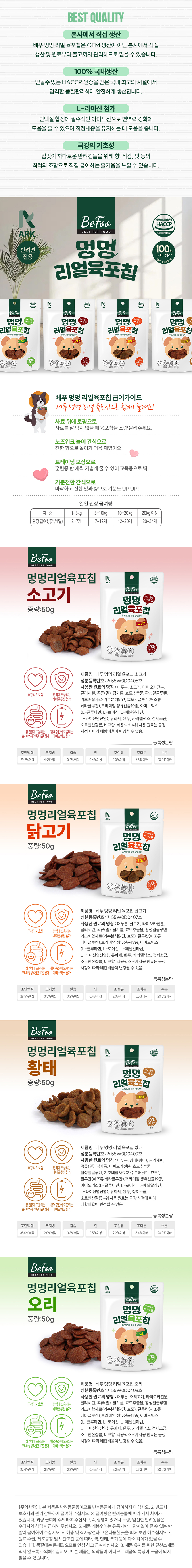 [NEW신상][무료배송][4개] 베푸 멍멍 리얼 육포칩 소고기/닭고기/오리/황태 50g 2번째