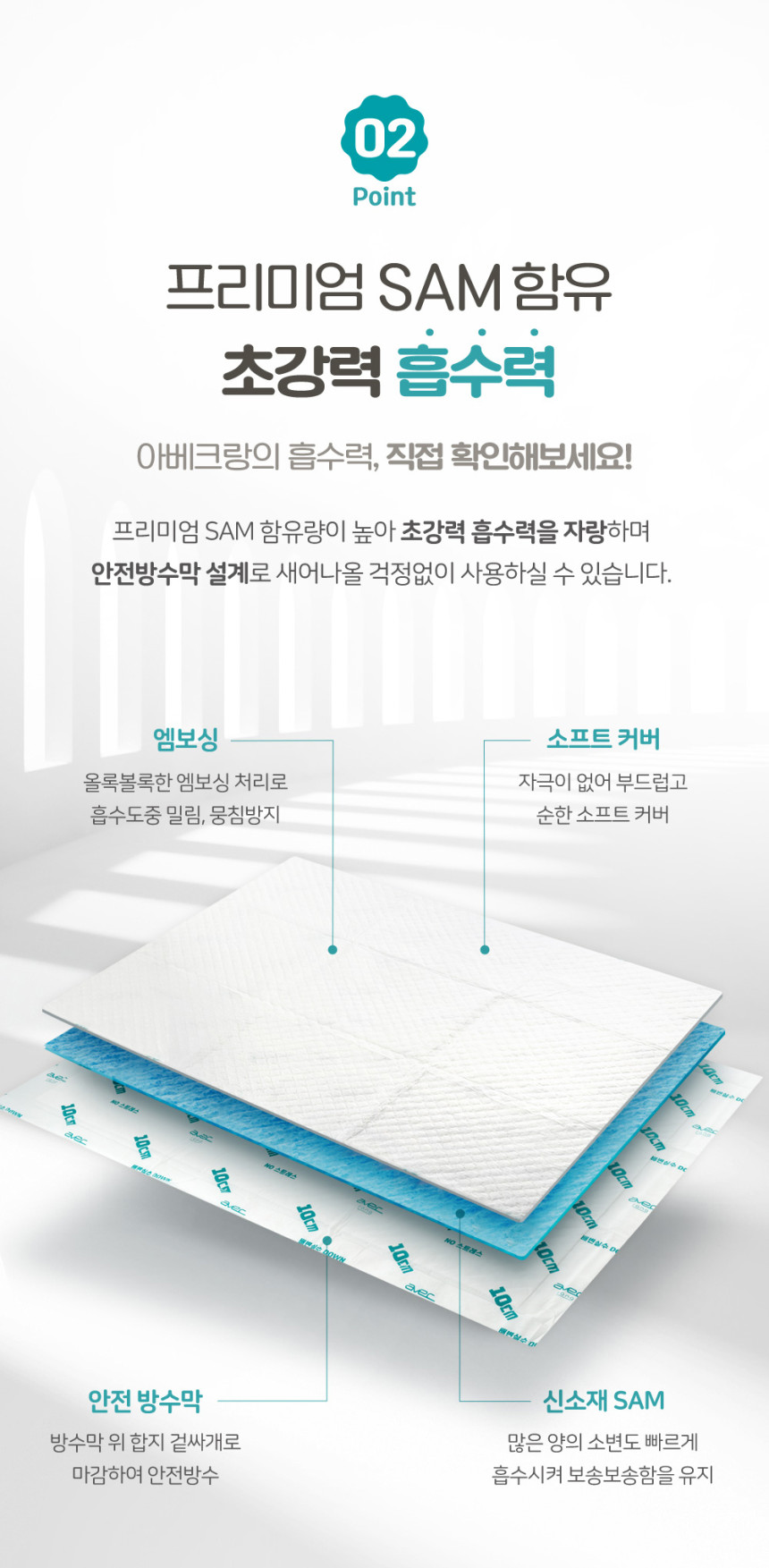 [무료배송] 아베크 국내생산 프리미엄 10CM 배변패드 중형 54매 (43X60cm) 8번째