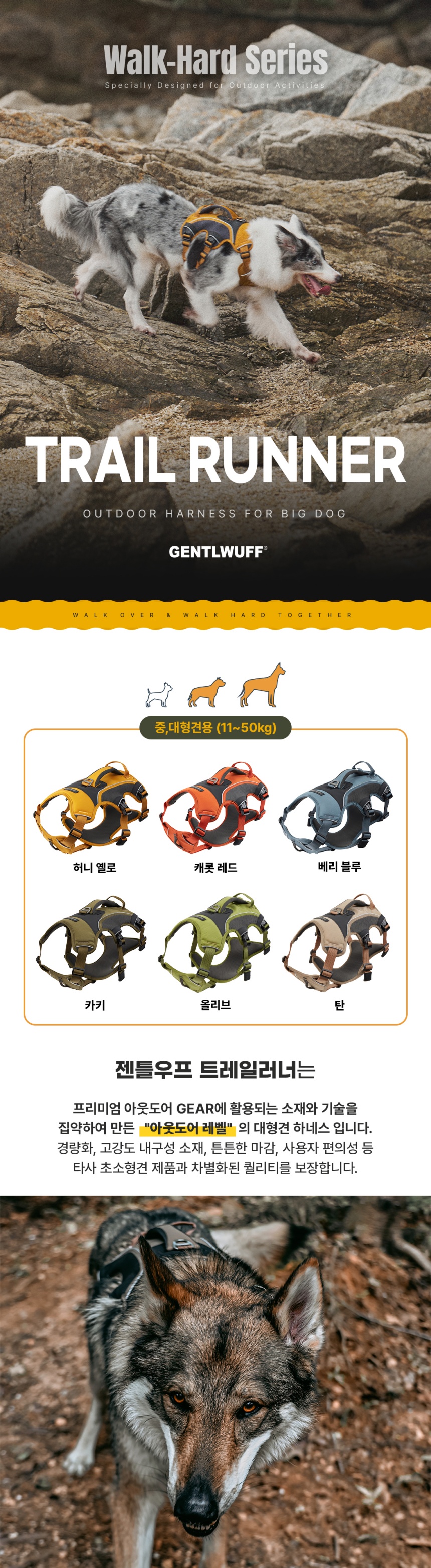 [무료배송] 젠틀우프 트레일러너 하네스 중대형견용 (6color/3size) 1번째