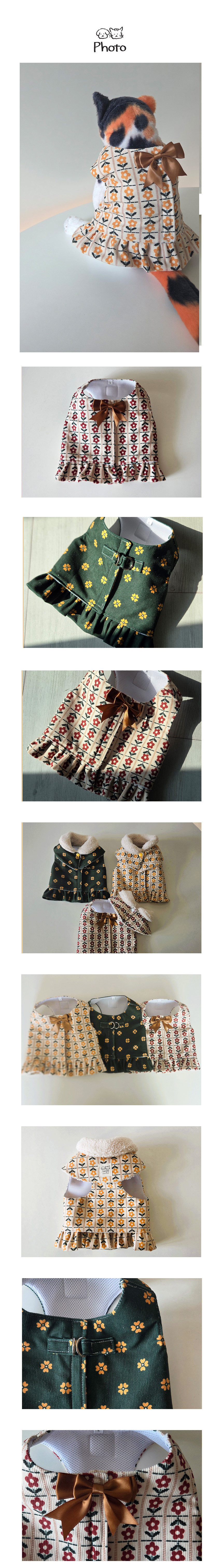 [NEW신상][무료배송] 개달당 골덴꽃냥꽃댕 조끼 겸 하네스 S-L (옐로우/와인/그린) 3번째