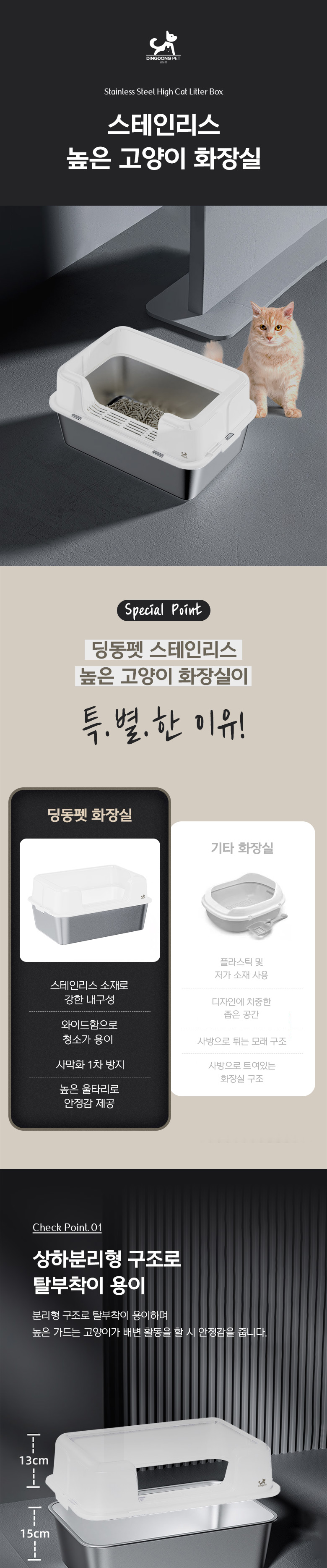 [무료배송] 딩동펫 스테인리스 높은 고양이 화장실 1번째