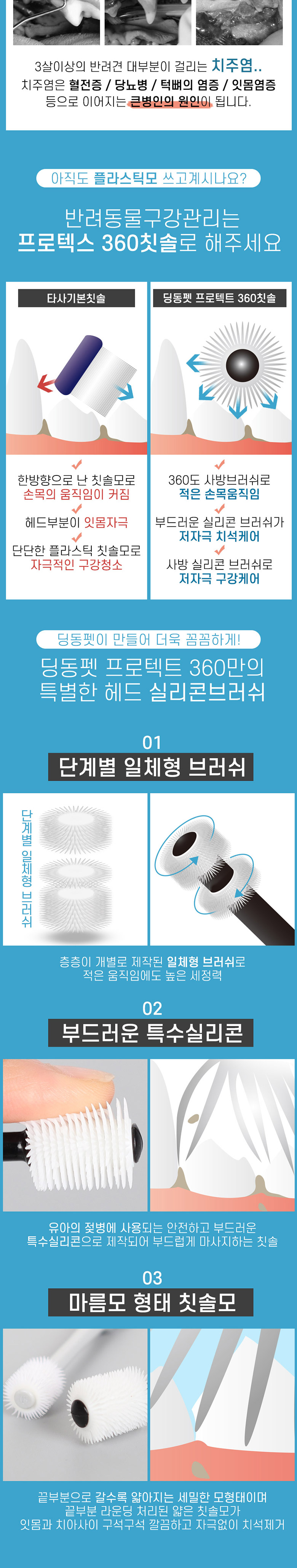 딩동펫 반려동물 프로텍트 360 칫솔 소형 + 손가락 칫솔 6p 2번째