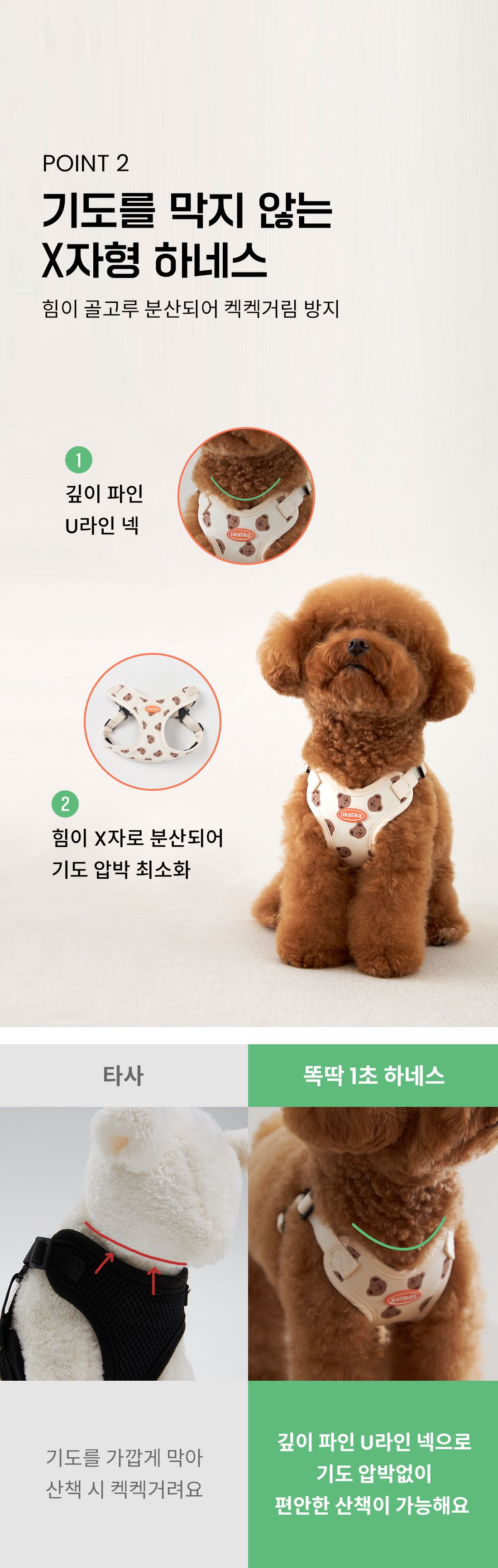 [무료배송] 리카리카 똑딱 1초 하네스 크림/블랙/크림베어/옐로우베어 S-L 10번째